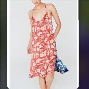BCBGMAXAZRIA La Boheme Red/ Blue Laguna Deco Floral 100% Silk Slip Dress NWT